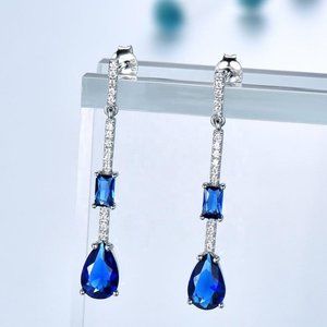 DANGLING PEAR SHAPE BLUE CUBIC ZIRCONIA EARRINGS